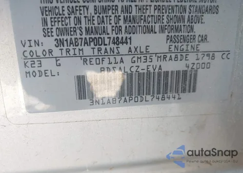 2013 Nissan Sentra S from USA, damaged, VIN 3N1AB7AP0DL748441